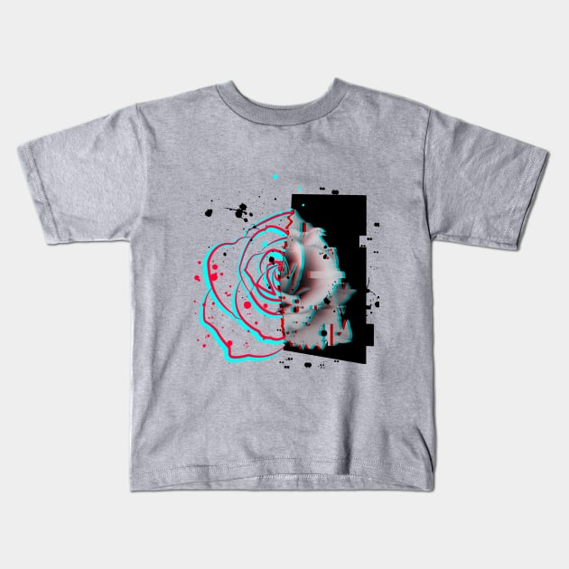 Glitch Rose art Kids T-Shirt by Daxa